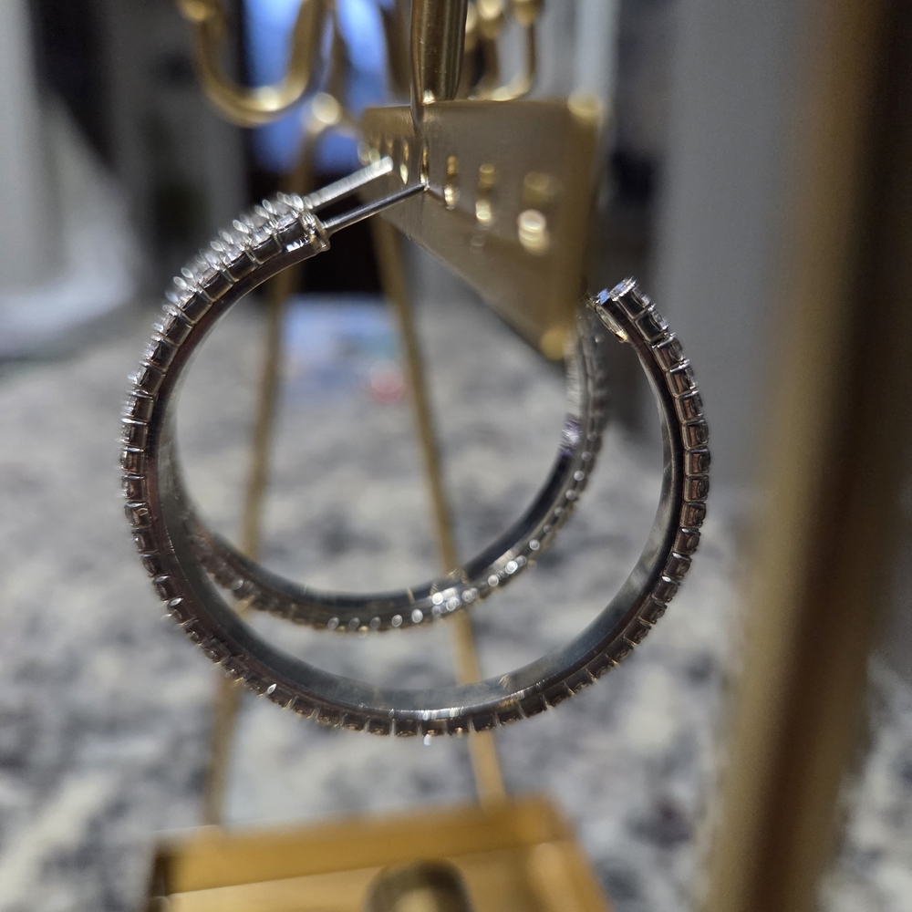 Silver Crystal Pavé Hoop Earrings - Elegant Women's Jewelry - Picture 3 of 3